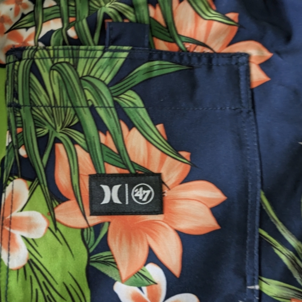 Hurley '47 Brand Detroit Tigers Blue Hawaiian Swim Trunks 3 Pocket 17 in 032026 - Picture 6 of 10